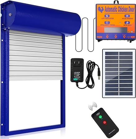 Zonon Automatic Chicken Coop Door Solar Powered Chicken Door with Timer, Light Sensor and Remote Control Multi Modes Poultry Auto Chicken Door Opener with Anti Pinch Design for Chicken House Farm