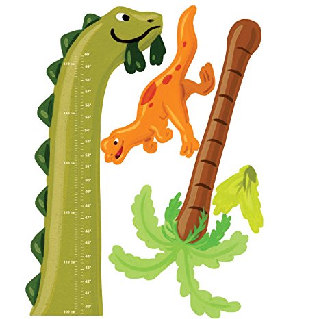 Wallies Peel & Stick Vinyl Wall Decals, Dino Growth Chart Wall Sticker, Includes 1 Brontosaurus, 1 Pterodactyl, 1 Pinsanosaurus, 1 Palm Tree And 2 Bushes Decals