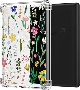 MoKo Case for 6.8" Kindle Paperwhite (11th Generation-2021) and Kindle Paperwhite Signature Edition, Ultra Clear Soft Flexible Transparent TPU Skin Bumper Back Cover Shell, Clear & Flower