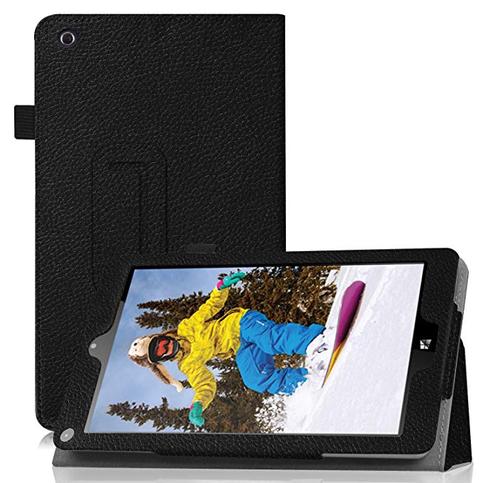 Famavala Folio PU Leather Case Cover For 8" NuVision TM800W560L / TM800P610L Signature Edition Windows Tablet (Black)