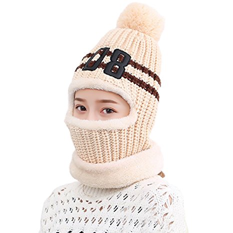 Vbiger Warm Winter Hat Knit Balaclava Face Mask with Soft Warm Fleecy Liner for Women