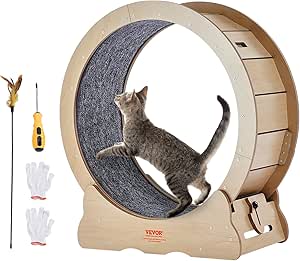 VEVOR Cat Exercise Wheel, Large Cat Treadmill Wheel for Indoor Cats, 29.5 inch Cat Running Wheel with Detachable Carpet and Cat Teaser for Running/Walking/Training, Suitable for Most Cats