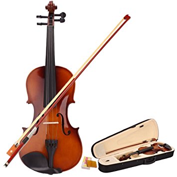 New 4/4 Full Size Natural Acoustic Violin with Case, Bow, Rosin, Good for Beginner