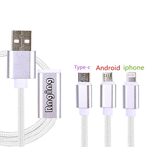 Rnging nylon braided mobile phone charging cable, support for Apple phones, Android phones and type-c(Gold Silver)