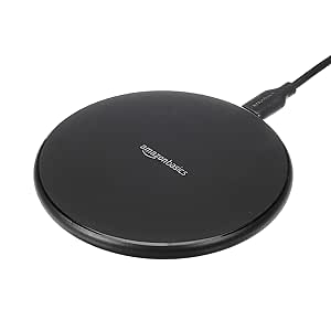 Amazon Basics 15W Qi Certified Wireless Phone Charger Pad, Fast Charging Pad for iPhone 16/15/14/13/12/11/X, Samsung and More, with USB Cable, Black