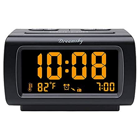 DreamSky Deluxe Alarm Clock Radio with FM Radio, USB Port for Charging, 1.2" Display with Dimmer, Temperature Display, Snooze, Adjustable Alarm Volume, Sleep Timer.