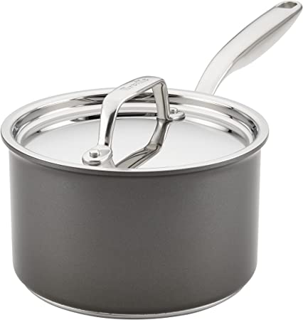 Breville Thermal Pro Hard Anodized Nonstick Sauce Pan/Saucepan with Lid, 3 Quart, Gray