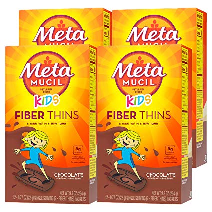 Metamucil Kids Chocolate Flavored Fiber Thins Dietary Fiber Supplement with Psyllium Husk, 12 Servings (Pack of 4)