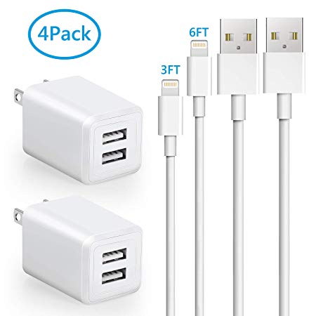 iPhone Charger, 2 Pack UL Certified Dual USB Port Wall Charger with Foldable Plug, Fast Travel Adapter with 2Pack 3FT 6FT iPhone Charging Cords Compatible with iPhone XS MAX XR X 8 7 , iPad iPod