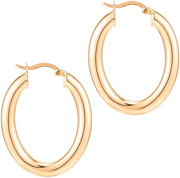 PAVOI 14K Gold Plated Sterling Silver Post Monet Oval Chunky Lightweight Hoop Earrings for Women