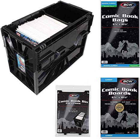 BCW Starter Comic Book Storage Kit - Storage Box, Dividers, Resealable Bags, Backing Boards