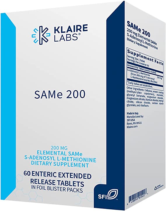 Klaire Labs Same 200 - Hypoallergenic 200 Milligrams Hypoallergenic S-adenosylmethionine with Enteric Coating to Support Mood, Liver Detoxification & Joints (60 Tablets)