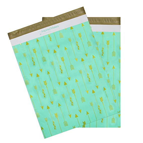 Inspired Mailers - Poly Mailers 14.5x19 - Tribal Arrows Deluxe (Seafoam/Gold) - 6x9, 10x13 and 14.5x19 Size Options (14.5x19)