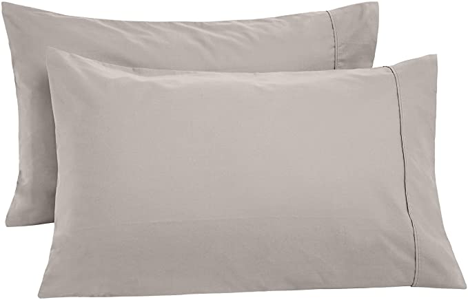 AmazonBasics Ultra-Soft Cotton Pillowcases, Breathable, Easy to Wash, Set of 2, Dove Grey, King