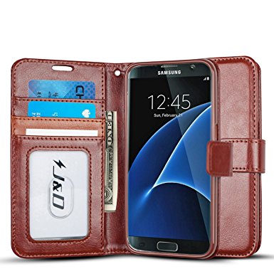 Galaxy S7 Case, J&D [Wallet Stand] Samsung Galaxy S7 Wallet Case Heavy Duty Protective Shock Resistant Wallet Case for Samsung Galaxy S7 (Brown)