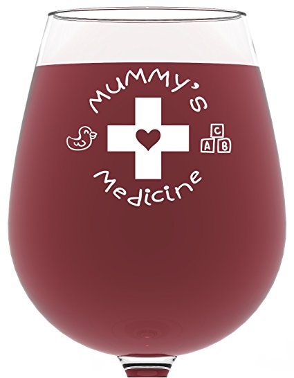Mummy's Medicine Funny Wine Glass 385 mL - Best Christmas Gifts for Mum - Unique Birthday Gift For Women - Humorous Xmas Present Idea For Her, New Mother, Wife, Girlfriend, Sister, From Son or Daughter