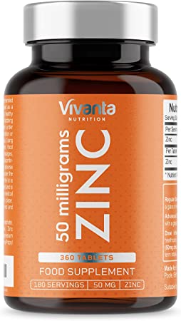 Zinc Tablets 50mg by Vivanta Nutrition - High Strength Zinc Supplement - 180 Servings x Easy Swallow 50mg Elemental Zinc Tablets from Zinc Gluconate
