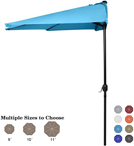 ABCCANOPY 9FT Patio Umbrella Half Round Outdoor Umbrella with Crank for Wall Balcony Door Window Sun Shade (Turquoise)