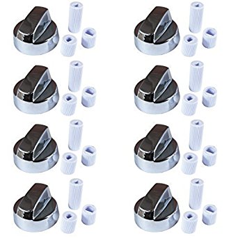 4YourHome 8 X Cooker Oven Hob Silver Control Knobs & Adaptors For Stoves New World & Belling
