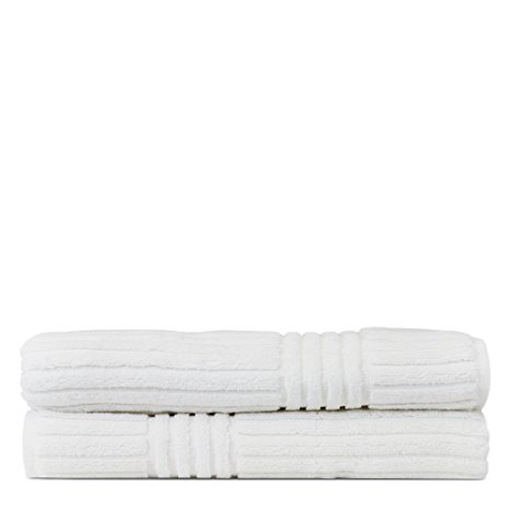 Bare Cotton Luxury Hotel & Spa Towel 100% pure Turkish Cotton Ribbed Channel pattren - Bath Towel (Bath Towel - Set of 2, Whjite)