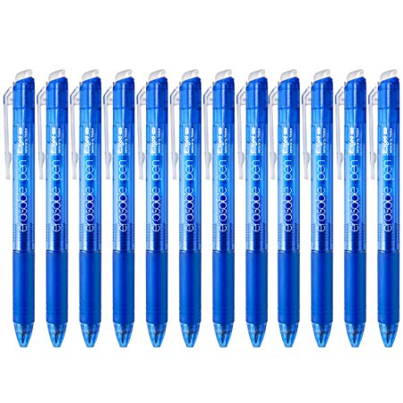 Ezigoo Erasable Pen Blue- Retractable Friction Pen Clicker 0.7 mm Nib (Pack of 12)