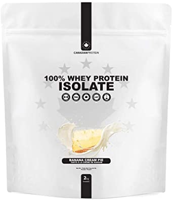 Canadian Protein 100% Whey Isolate 27g of Protein | 2 kg of Banana Cream Pie Flavored Low Carb Keto Friendly Workout Recovery Drink | Protein Powder Rich in BCAA Amino Acids