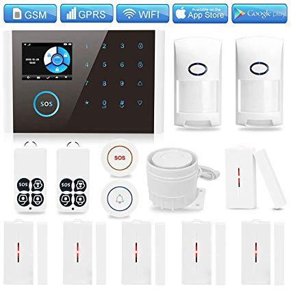 GSM 3G/4G WiFi Home Security Alarm System, TINGPO GPRS Wireless Burglar Alert Wi-Fi SMS Calling Alarms with 6 Door Sensors, 2 Motion Detectors, 1 SOS Call Button, 1 Doorbell Button and 2 Remote Contr