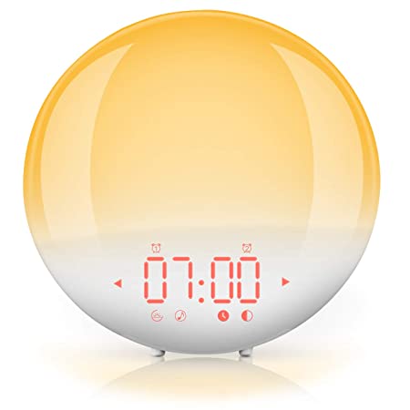 PICTEK Wake Sunrise, FM Clock Radio, 20 Dimmer Dual, 6 Alarm Sound, Touch Control, Night Light, Gift for Kids Adult, White