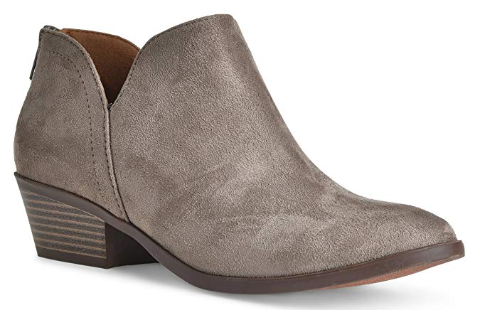 Women's Madeline Western Almond Round Toe Slip on Bootie - Low Stack Heel - Zip Up - Casual Ankle Boot