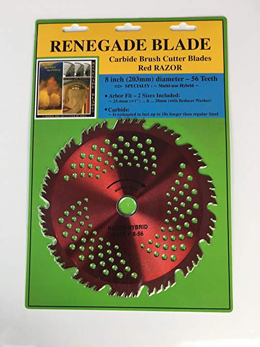 Renegade Blade 1 Blade 8"-56t Razor/Hybrid - Combo Specialty - GS1 Barcode Shelf Hanging Blister Pack - Carbide Brush Cutter Weed Eater Blades, 203mm Diameter