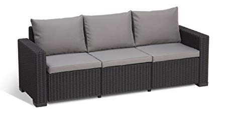 Allibert by Keter California 3 Seater Rattan Sofa Outdoor Garden Furniture- Graphite with Grey Cushions