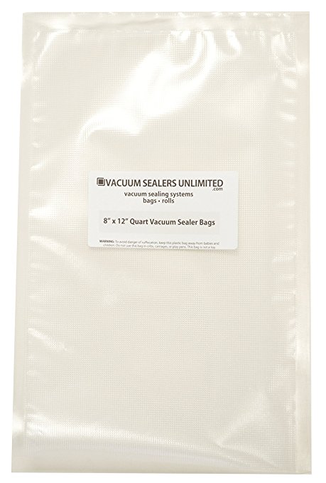 Vacuum Sealers Unlimited 100 - 8" x 12" Quart Bags - Thicker, Heavy-Duty Commercial Quality Textured Vacuum Sealer Bags For Foodsaver etc- BPA Free & FDA Approved