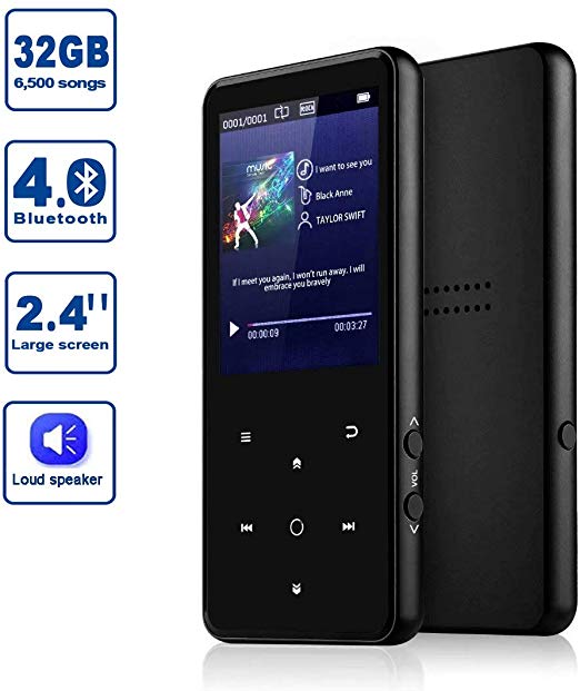 MP3 Player, 32GB Bluetooth MP3 Player,32GB MP3 Player with 2.4" Large Screen, HiFi Lossless Music Player with Speaker,Touch Buttons,FM Radio/Recorder