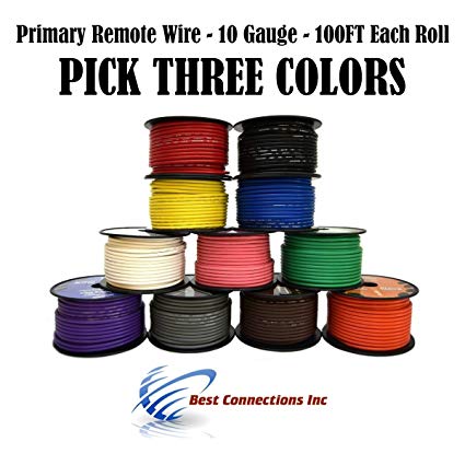 10 GA GAUGE 100 FT SPOOLS PRIMARY AUTO REMOTE POWER GROUND WIRE CABLE (3 ROLLS)