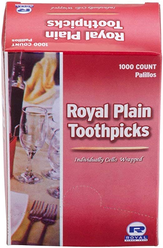 Royal Plain Toothpicks Individually Cello Wrapped, 1000 Count (Pack of 2)