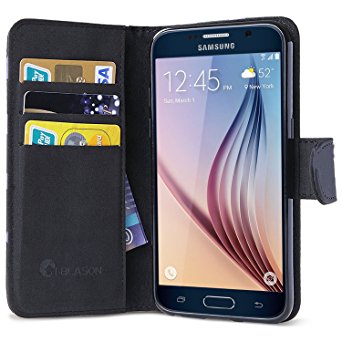 Galaxy S6 Case, [Wallet Case] i-Blason **KickStand** Samsung Galaxy S6 Case [Kickstand] Leather Cover with Credit Card ID Holders (Black)