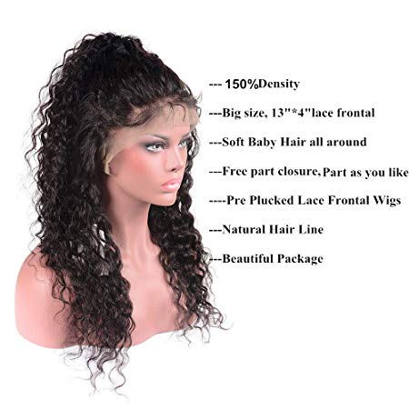 Perstar Lace Front Wigs Human Hair With Baby Hair Brazilian Water Wave Wet and Wavy Human Hair Wigs For Black Women 150% Density(24 inch, Natural Color)