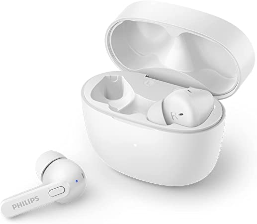 Philips TAT2206WT/00 Earbuds, Adults In Ear Earbuds, Splash and Sweat Resistant, Bluetooth, Up to 18 Hours Play Time, Soft silicone Ear-Tip Covers in 3 Sizes, Built In Mic, White, Comfortable Fit