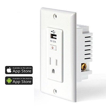 Wi-Fi Smart Socket,USB Wall Plug,Compatible with Alexa,Wall Adapter with 1 Outlet Plug Power Charger ,1 USB Charging Ports ,1 On/Off Button and Timing/Timer Setting ,App Control by Smart Phone(White)