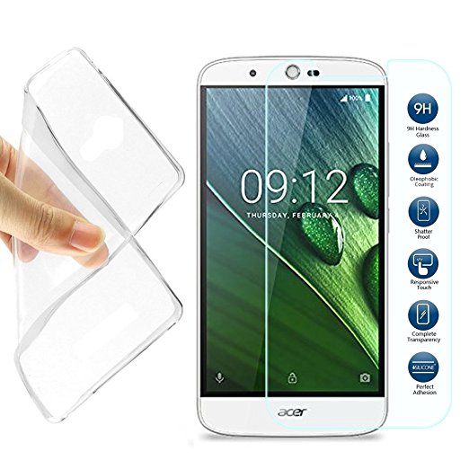 MYLB Acer Liquid Zest 5.0-inch Case, Clear Back Case Soft TPU Gel Bumper Phone Protective Cover Case   Tempered Glass Clear Screen Protector for Acer Liquid Zest 5.0-inch Smartphone