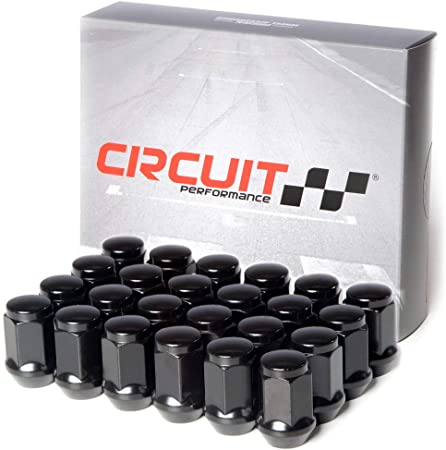 Circuit Performance 7/16" Black Closed End Bulge Acorn Lug Nuts Cone Seat Forged Steel (24 Pieces)