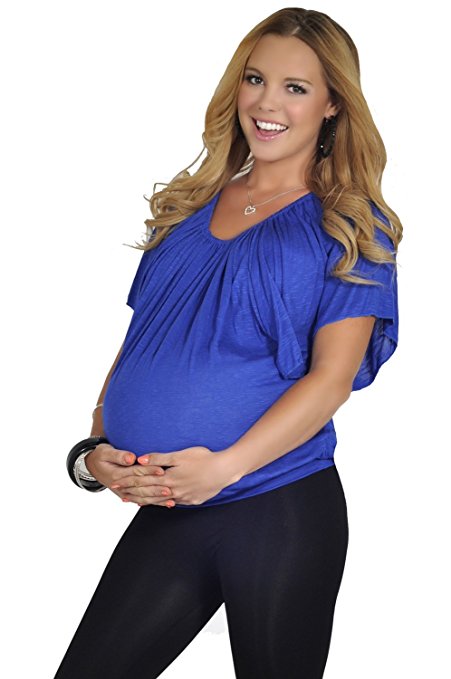 Maternity Draped Shirred Relaxed Angle Sleeve Blouse Stretchy Tunic Top