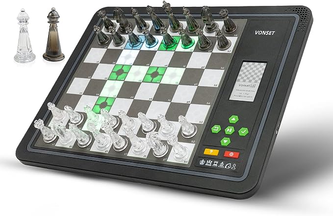 Vonset Core L6 Computer Chess Game Electronic Chess Set Computer Chess Board with LED Light Chess Computer for Adults and Kids with Double Queen Pieces for Beginners