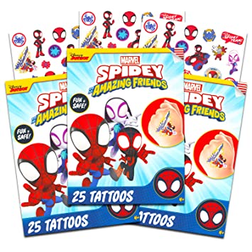 MarvelComics Marvel Spidey and His Amazing Friends Tattoos Bundle ~ 75 Spidey Tattoos Temporary for Kids Party Favors | Spiderman Temporary Tattoos Party Supplies