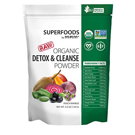 MRM - Organic Detox and Cleanse Powder, RAW Superfood, USDA Organic, Non-GMO, Gluten Free (Peach Mango, 120 G)