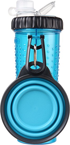 Dexas Popware Snack Dual Chambered 16 oz Hydration Bottle & Snack Container with Collapsible Pet Cup