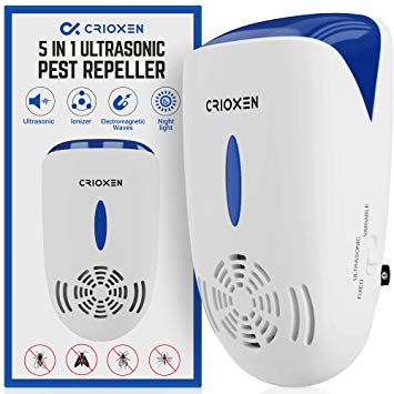 Crioxen Ultrasonic Pest Repeller Plug in - Electronic Portable Pet Sаfe - 5 in 1 Electromagnetic Waves Ultrasound Control - Repellent for Mice Rаts Mоsquitos Spiders Rоdents Insects - Indoor