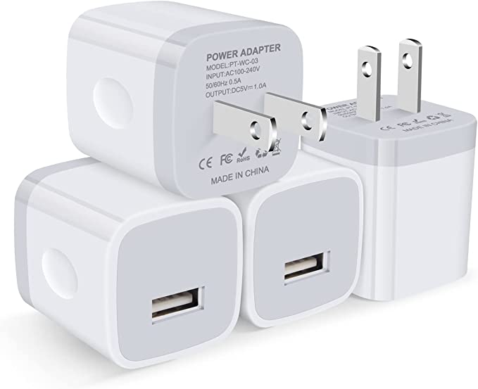 USB Wall Charger Adapter, FiveBox 4Pack 1Port 5W 1Amp Wall Charger Block Power Brick Base Charging Cube Plug Box Compatible iPhone 14 13 12 11 Mini Pro Max SE X XR XS 6 7 8 Plus, Samsung, Android