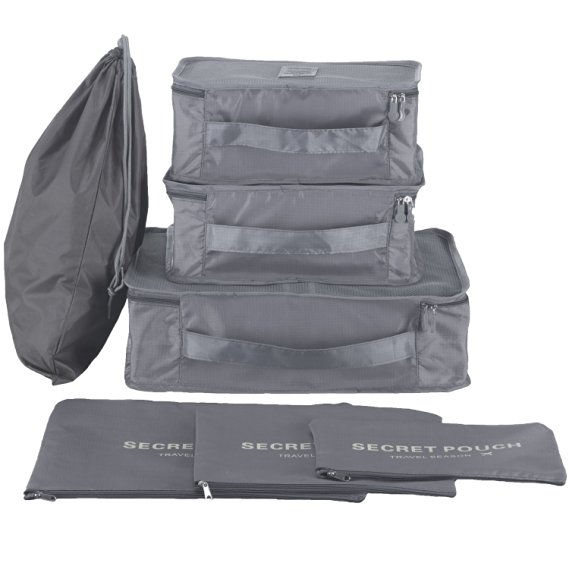Freesoar 7 Sets Travel Packing Cubes Laundry Pouches 3 Travel Cubes   3 Pouches   1 Shoe Bag