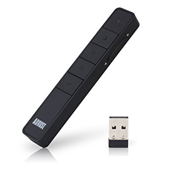 August LP310 - Air Mouse and Wireless Presenter with Laser Pointer (&lt;1mW) - PowerPoint Presentation Remote Control with Internal Rechargeable Battery - Slide Clicker for MAC and Windows - Black
